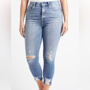 NWT Good American Plus Size Light Wash Distressed Ankle Cropped Jeans - Size 22